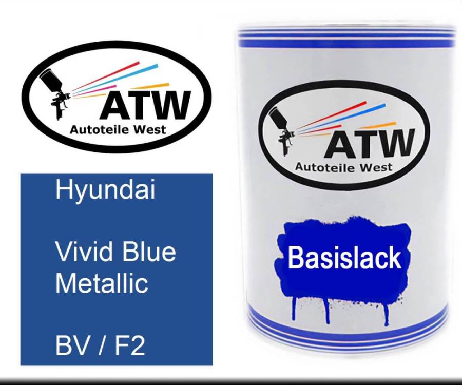 Hyundai, Vivid Blue Metallic, BV / F2: 500ml Lackdose, von ATW Autoteile West.